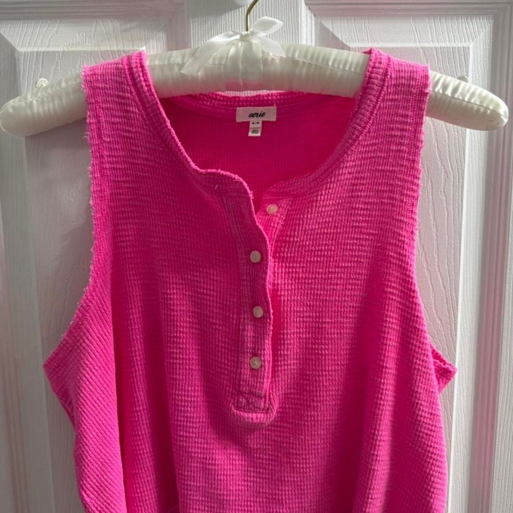 Aerie pink waffle knit cropped tank sleeveless cozy glam